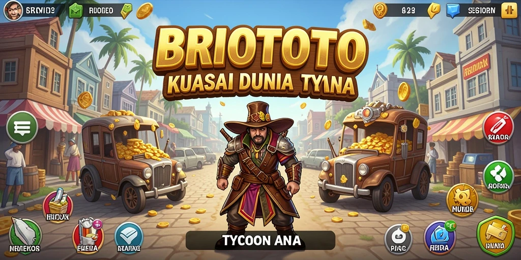 Tampilan gameplay BRIOTOTO yang menggambarkan dunia Tycoon yang penuh warna.