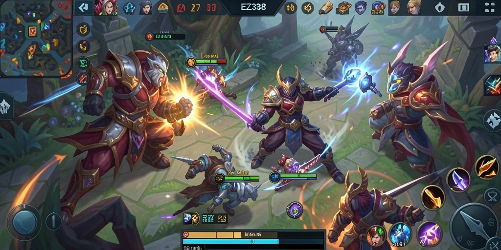 Tampilan gameplay seru MOBA di EZ338 dengan aksi menegangkan.