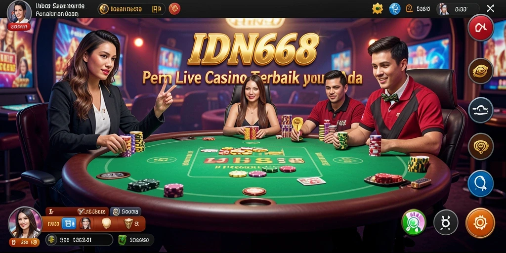 Screenshot gameplay IDN668 dengan dealer langsung dan suasana kasino.
