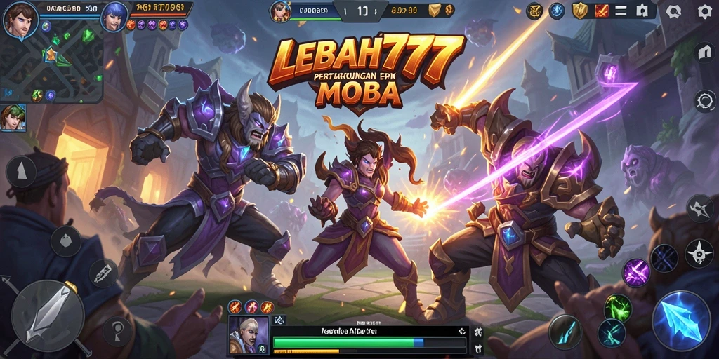 Screenshot gameplay epik dari LEBAH777 dengan pertarungan tim.