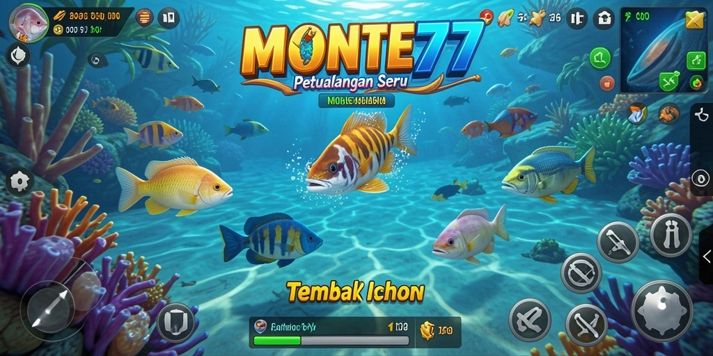 Tampilan gameplay seru dalam game Tembak Ikan MONTE77.