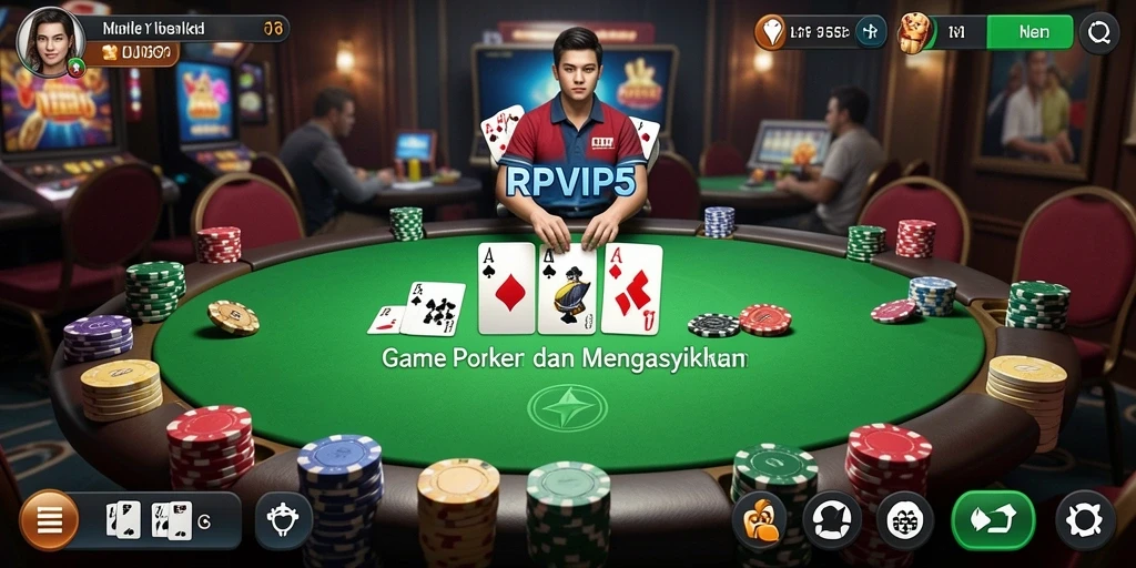 Tampilan gameplay seru RPVIP5 dengan pemain aktif dan kartu yang dimainkan.