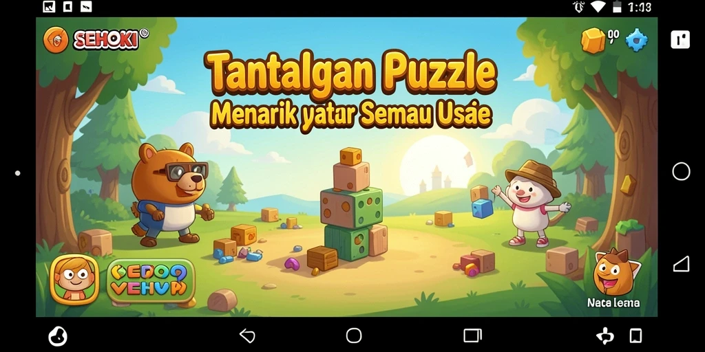 Screenshot gameplay SEHOKI yang menampilkan tantangan puzzle.