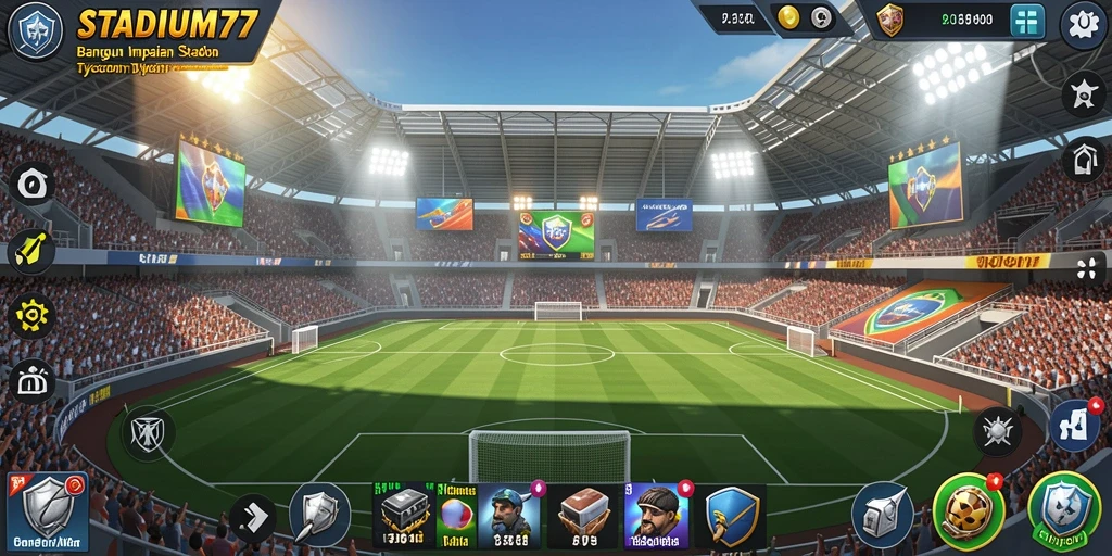 Tampilan stadium megah dalam STADIUM77 dengan pengunjung yang antusias.