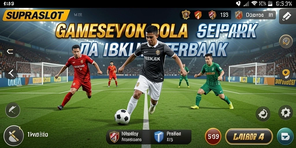 Tangkapan layar gameplay <strong>SUPRASLOT</strong> yang menunjukkan aksi sepak bola yang seru.
